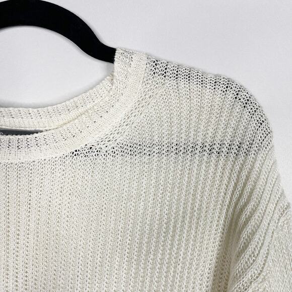 Vince Womens XSmall XS Cream Navy Blue Open Knit Colorblock Sweater Crew Neck - Picture 6 of 8